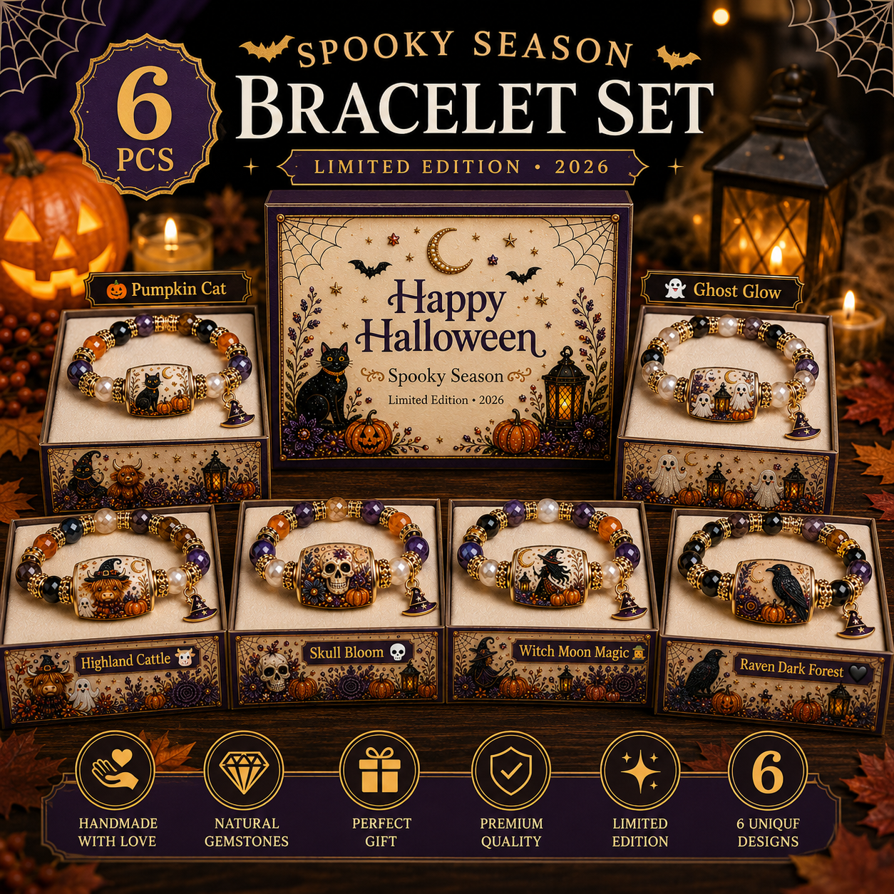 🎃 Limited Edition Halloween Beaded Bracelet Set | Cute Spooky Jewelry Gift
